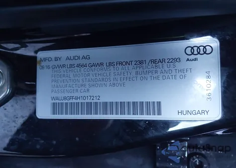 2017 Audi A3 2.0T Premium z USA, uszkodzony, nr VIN WAUJ8GFF4H1017212